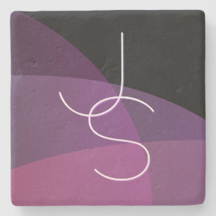 Your Overlapping Initials   Modern Purple & Pink Stone Coaster