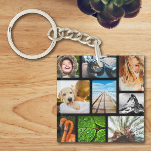 Your Own 18 Photo Collage Framed Black Key Ring