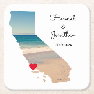 Your Own California Wedding Photo Square Paper Coaster