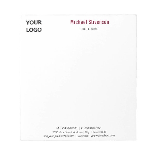 Your Own Design Branded Business Notepad Template (Front)