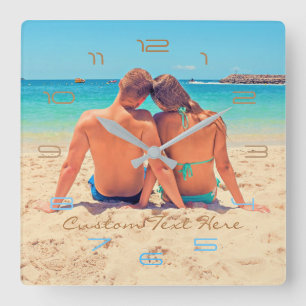 Your Own Design Custom Photo Text Font - Romantic Square Wall Clock