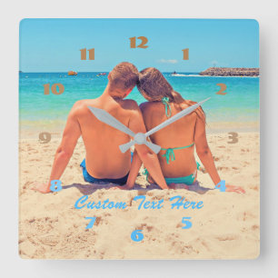 Your Own Design Custom Photo Text Numbers Font Square Wall Clock