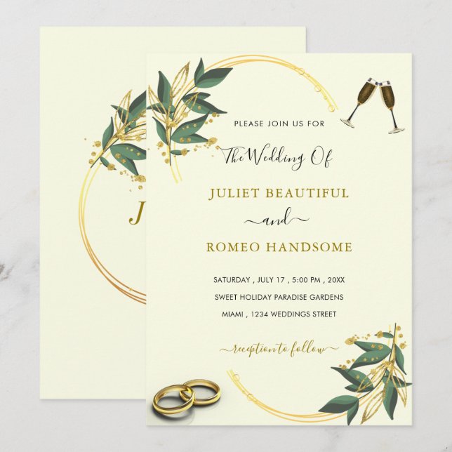 Your Own Design Leaves Gold Wedding Invitation (Front/Back)