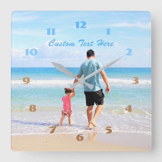Your Own Design Photo Text Font Name - Super DAD Square Wall Clock (Front)