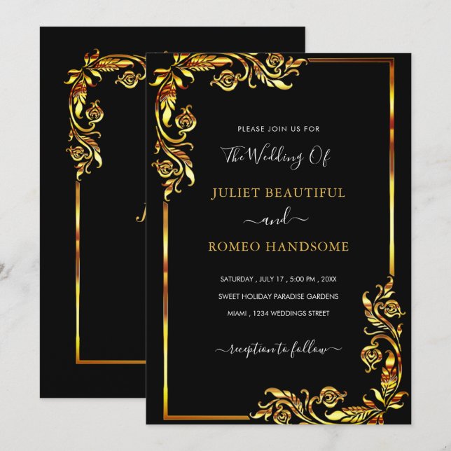 Your Own Design Wedding Invitation Black and Gold (Front/Back)