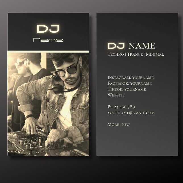 Your own DJ photo techno gold Business Card (Creator Uploaded)