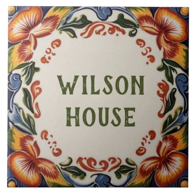 Your Own House Name Plate Hawaii Floral Plaque Tile (Front)