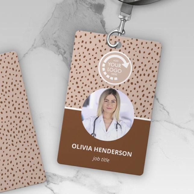 YOUR OWN LOGO Beige Photo  ID Badge (Creator Uploaded)