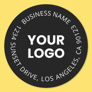 Your Own Logo & Editable Circular Text Black White Classic Round Sticker