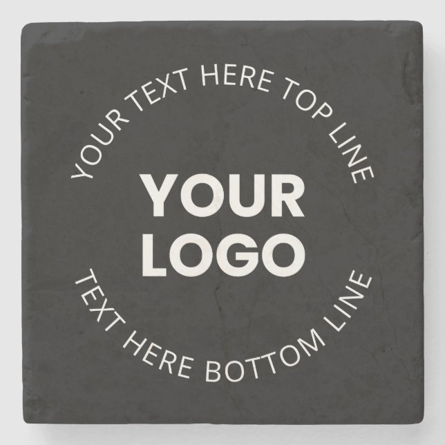 Your Own Logo & Editable Circular Text Stone Coaster (Front)