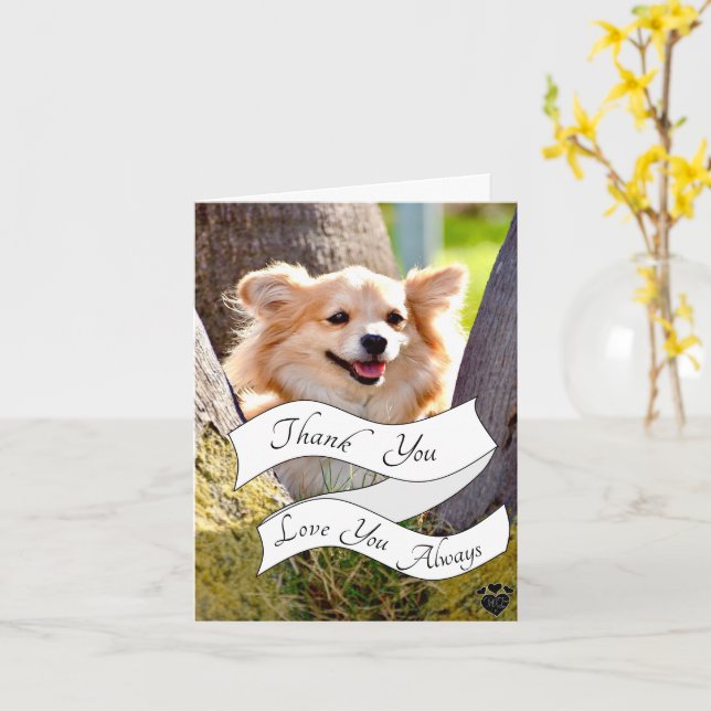 Your Own Message Dog Thank You Card (Yellow Flower)