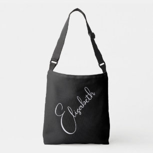 Your Own Name Black & White Script Customer Crossbody Bag