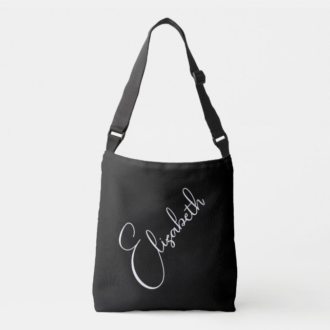 Your Own Name Black & White Script Customer Crossbody Bag (Front)
