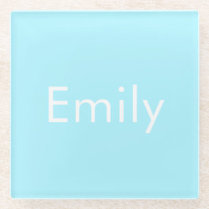 Your Own Name or Word   Soft Sky Blue Glass Coaster