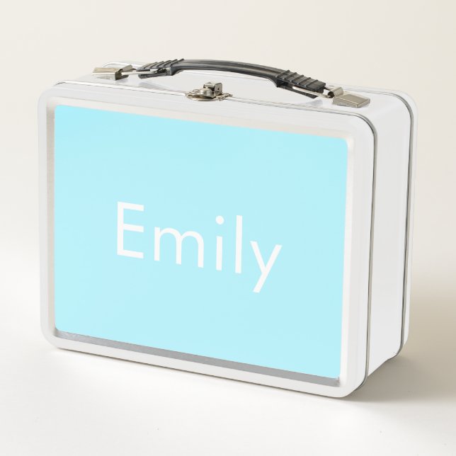 Your Own Name or Word | Soft Sky Blue Metal Lunch Box (Front)