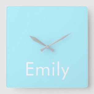 Your Own Name or Word   Soft Sky Blue Square Wall Clock