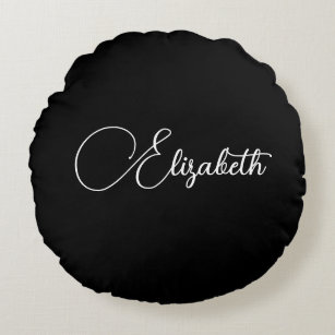 Your Own Name Or WordBlack And White Typography Round Cushion