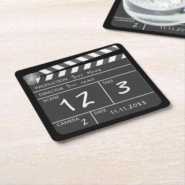 Your Own Personalised Custom Movie Clapperboard Square Paper Coaster (Angled)