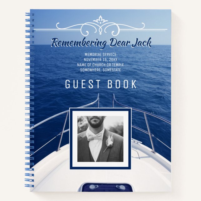 Your Own Photo Boat Memorial Service Guest Book (Front)