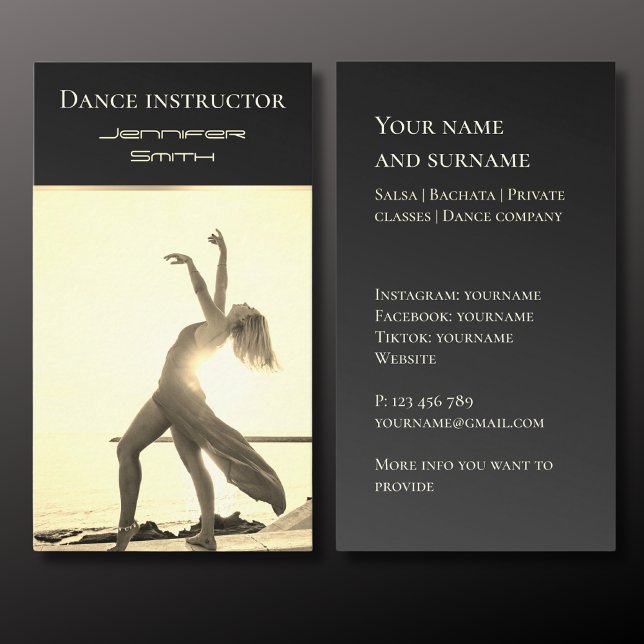 Your own photo dance teacher gold Business Car Business Card (Creator Uploaded)