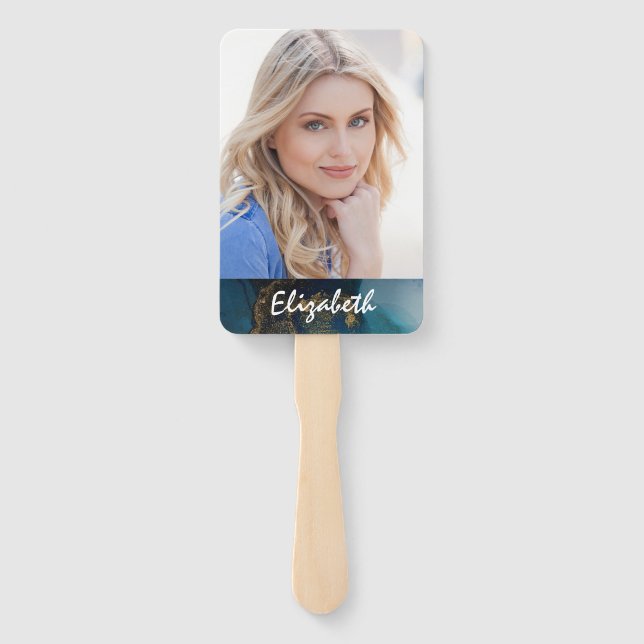 Your Own Photo Elegant Monogram Graduation Hand Fan (Back)