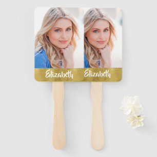 Your Own Photo Gold Monogram Graduation Hand Fan