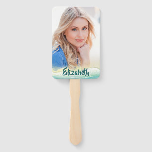 Your Own Photo Monogram Island Beach Hand Fan