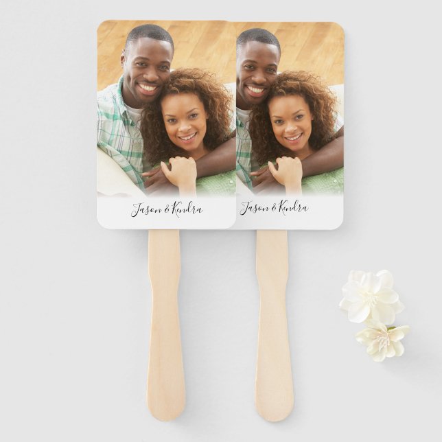 Your Own Photo Monogram Wedding Engagement Hand Fan (Front and Back)
