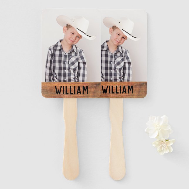 Your Own Photo Rustic Wood Monogram Graduation Hand Fan (Front and Back)