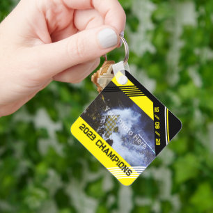 Your Own Photos and Text Yellow and Black Modern  Key Ring