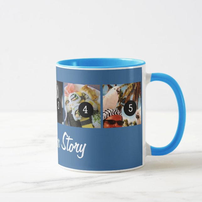Your Own Tell Your Photo Story 5 images Blue Mug (Right)