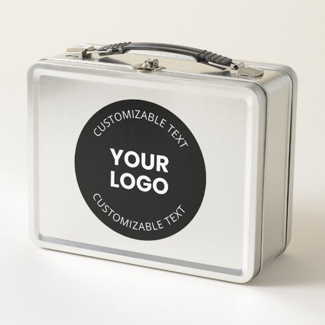 Your Own Uploaded Business Logo w/Editable Text Metal Lunch Box (Front)