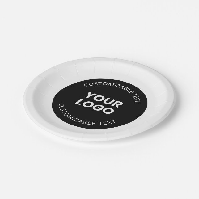 Your Own Uploaded Business Logo w/Editable Text Paper Plate (Angled)