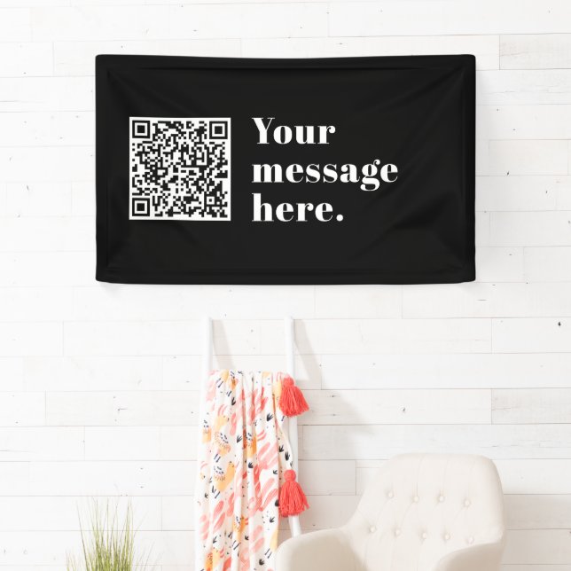 Your own Uploaded QR code & Editable Retro Text Banner (Insitu)