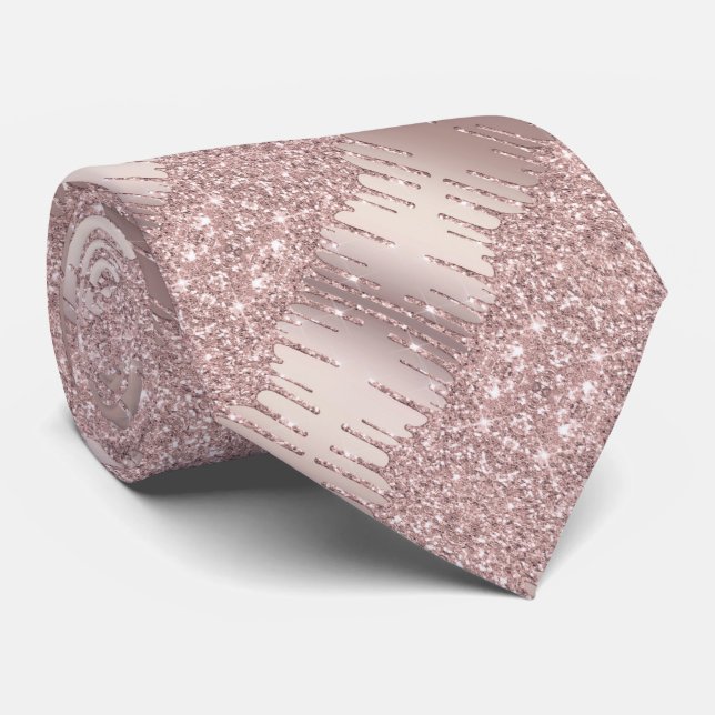 Your Party Neck Tie Rose Gold Blush Glitter Drips (Rolled)