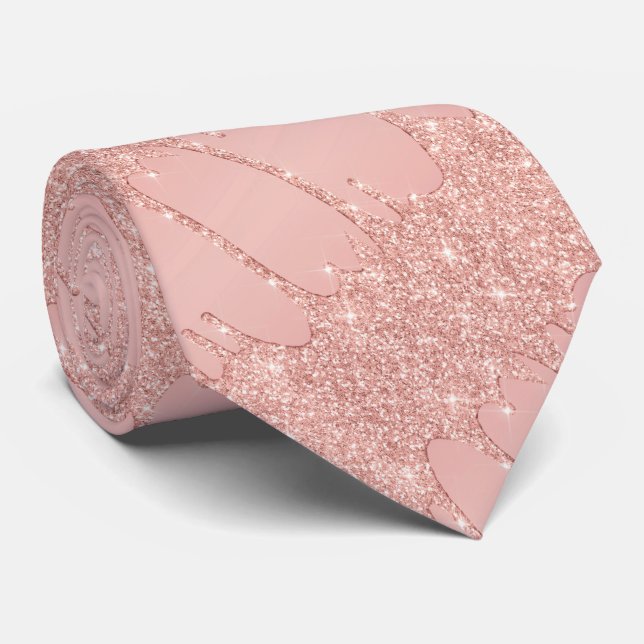 Your Party Neck Tie with Rose Blush Glitter Drips (Rolled)