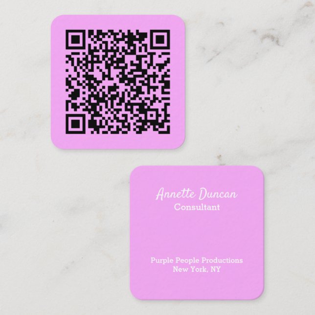 Your Personal QR Code Linked to Your URL Purple Square Business Card (Front/Back)