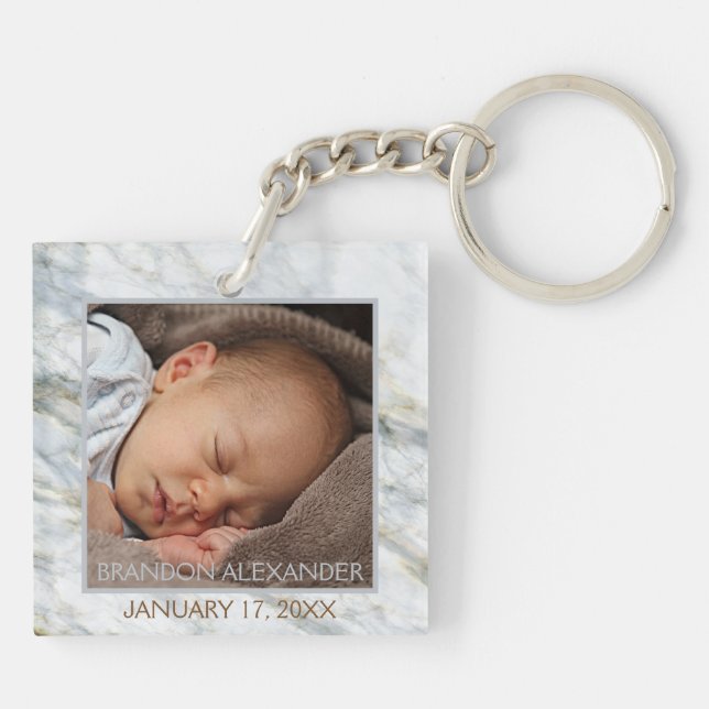 Your Personalised Elegant Blue Grey Marble Pattern Key Ring (Back)