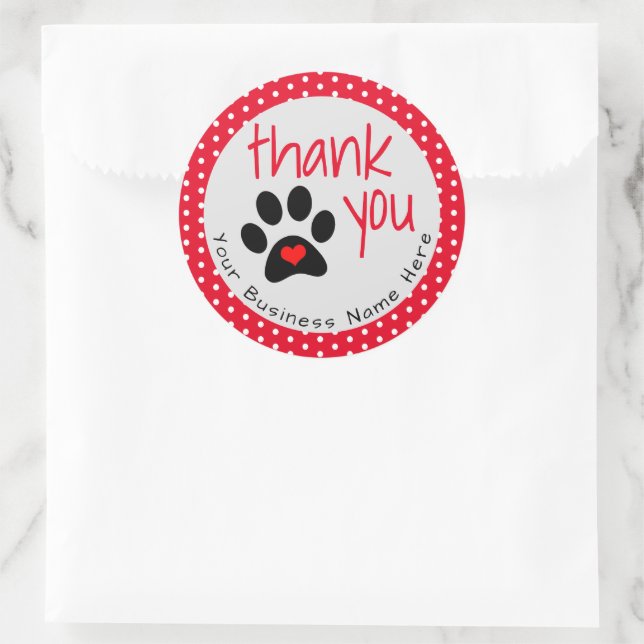 Your Pet Business Paw Print Thank You Stickers (Bag)