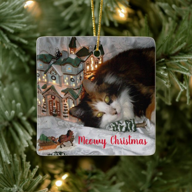 Your Pet Cat or Dog Photo Christmas Ceramic Ornament (Tree)