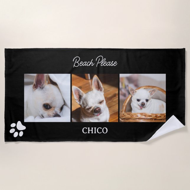 Your pet dog chihuahua custom photos collage name beach towel (Front)
