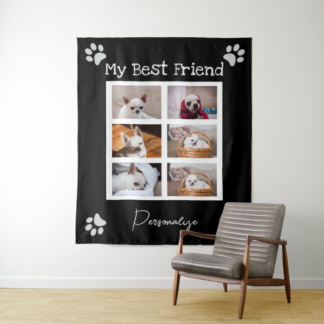 Your pet dog custom photo collage best friend name tapestry (In Situ)