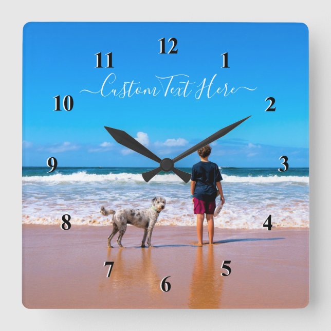 Your Pet Dog Photo Wall Clock Gift and Custom Text (Front)