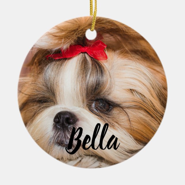 Your pet dog puppy custom photo and name ceramic tree decoration (Front)