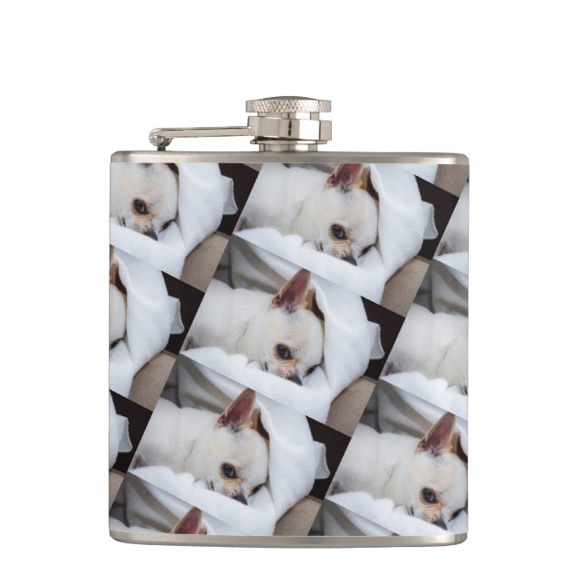 Your pet dog puppy custom photo chihuahua pattern hip flask (Front)