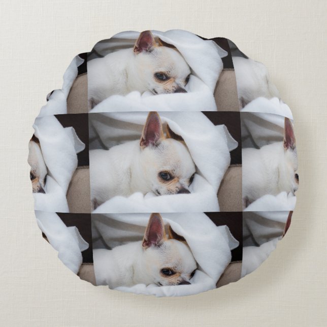 Your pet dog puppy custom photo chihuahua pattern round cushion (Front)
