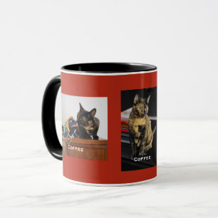 Your Pet or Pets 3 Photos, 3 Names, Red Background Mug