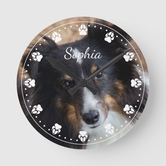 Your Pet Photo And Text & Any Colour Paw Clock Fac (Front)