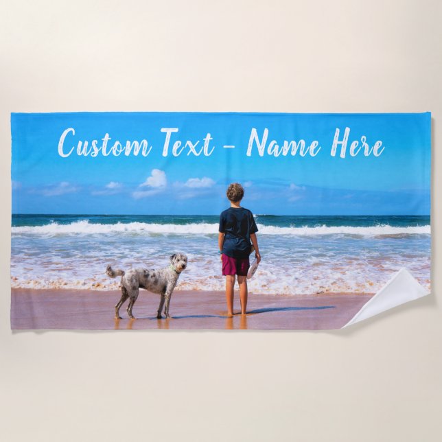 Your Pet Photo Beach Towel with Custom Text (Front)