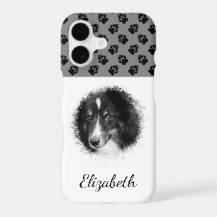 Your Pet Photo & Black Paws On Grey & Custom Name